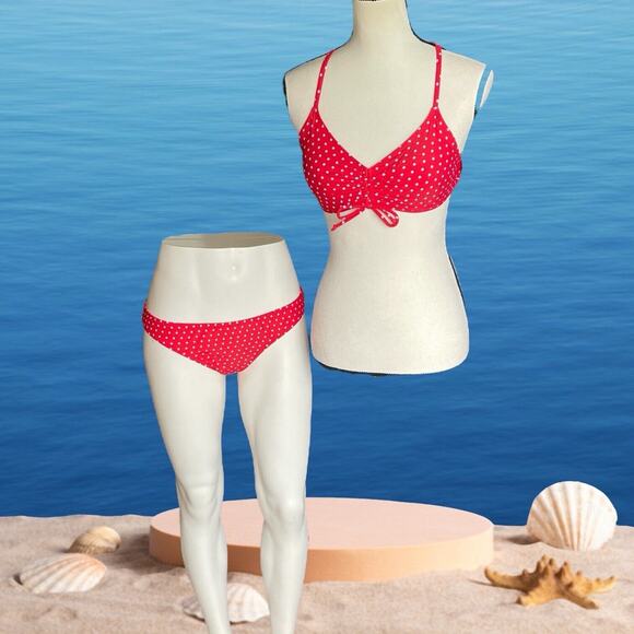 Express Women's Red White Polka Dot 2 Pcs. Swimsuit Bikini Size M NEW NWT - Picture 1 of 10